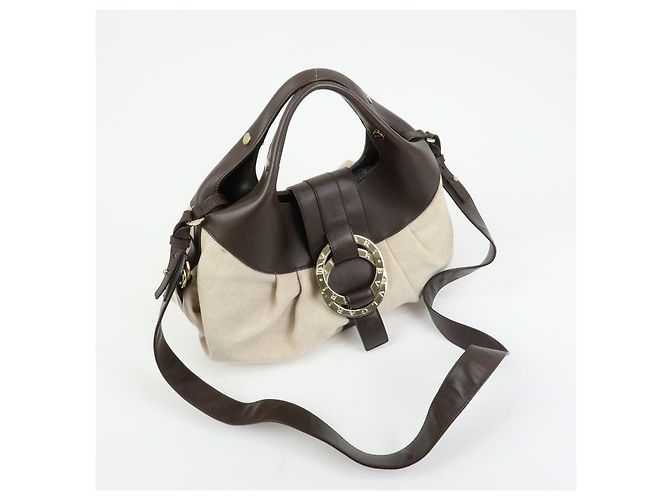 Bulgari Borsa 2Way BVLGARI Chandra in tela e pelle Borsa a mano e a tracolla Ivory Brown - vista 4