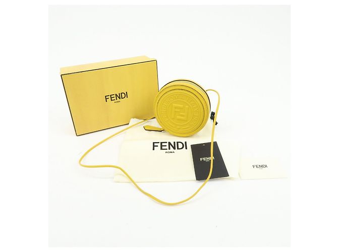 Borsa a spalla rotonda in pelle con zip e logo FENDI FF Gialla 7M0359 - vista 21