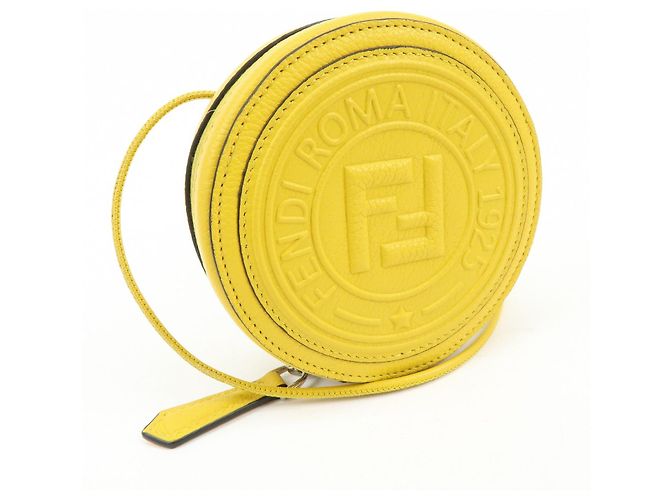 Borsa a spalla rotonda in pelle con zip e logo FENDI FF Gialla 7M0359 - vista 4