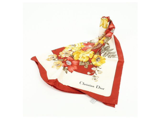 Sciarpa Christian Dior 100％ seta stampa floreale bianco rosso giallo - vista 11