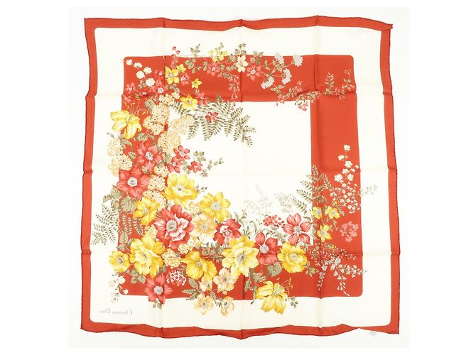 Sciarpa Christian Dior 100％ seta stampa floreale bianco rosso giallo - vista 2