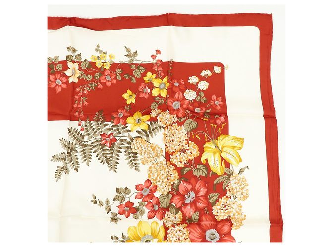 Sciarpa Christian Dior 100％ seta stampa floreale bianco rosso giallo - vista 3