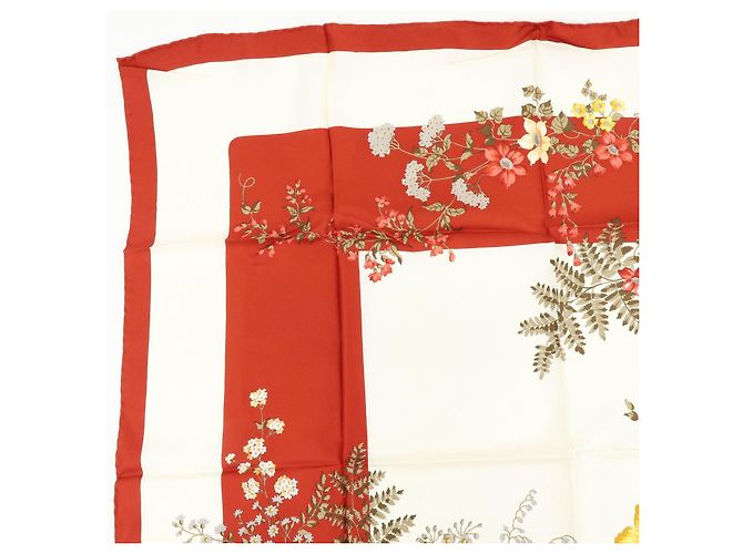 Sciarpa Christian Dior 100％ seta stampa floreale bianco rosso giallo - vista 4