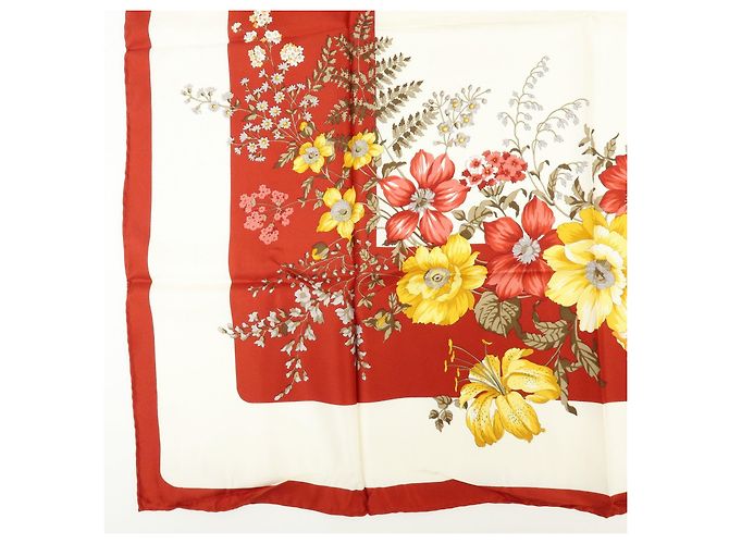 Sciarpa Christian Dior 100％ seta stampa floreale bianco rosso giallo - vista 5