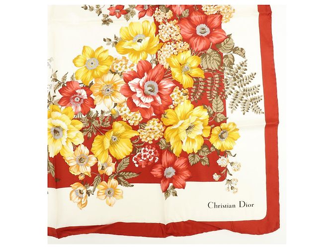 Sciarpa Christian Dior 100％ seta stampa floreale bianco rosso giallo - vista 6