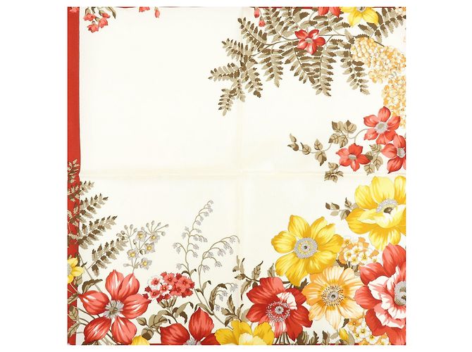 Sciarpa Christian Dior 100％ seta stampa floreale bianco rosso giallo - vista 7