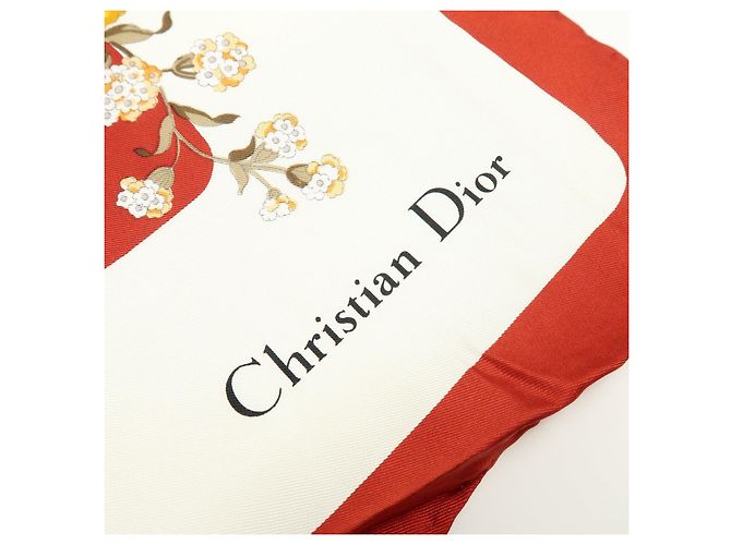 Sciarpa Christian Dior 100％ seta stampa floreale bianco rosso giallo - vista 8
