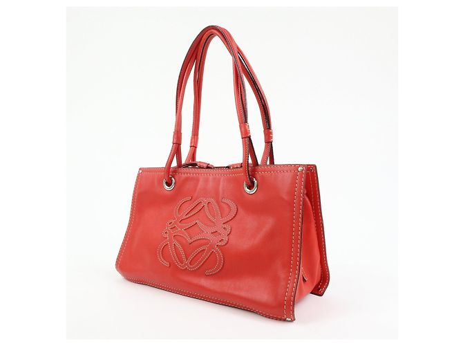 LOEWE Borsa Tote Anagram in pelle Borsa a mano Borsa a tracolla Rossa - vista 3