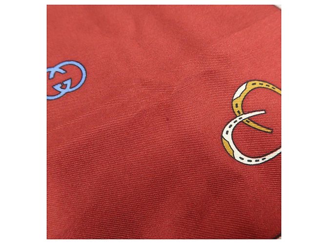 Sciarpa GUCCI 100% Seta Double G Horseshoe Bordeaux White Blue - vista 10