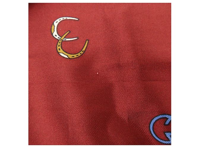 Sciarpa GUCCI 100% Seta Double G Horseshoe Bordeaux White Blue - vista 11
