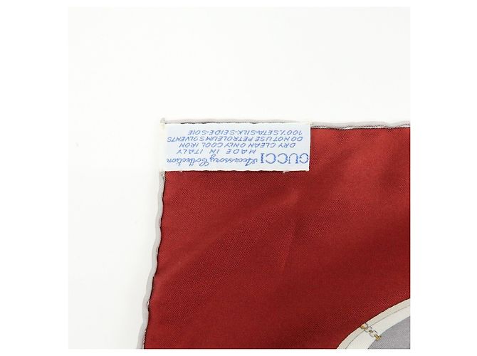 Sciarpa GUCCI 100% Seta Double G Horseshoe Bordeaux White Blue - vista 14