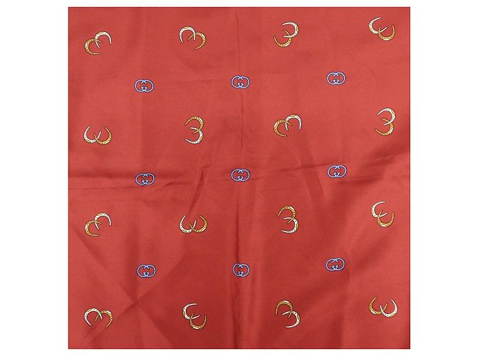 Sciarpa GUCCI 100% Seta Double G Horseshoe Bordeaux White Blue - vista 7