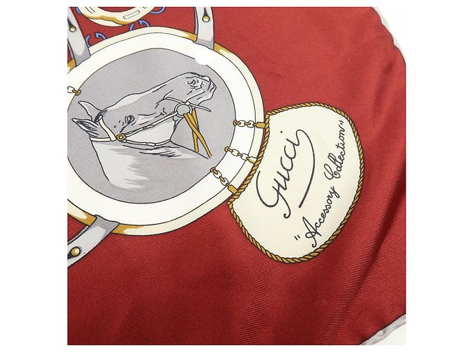 Sciarpa GUCCI 100% Seta Double G Horseshoe Bordeaux White Blue - vista 8