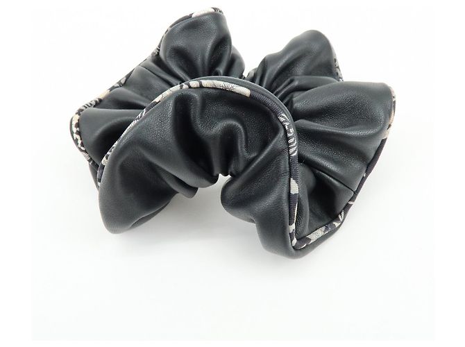 Hermès HERMES Accessorio per capelli elastico in pelle di agnello Milo Nero Bianco - vista 2