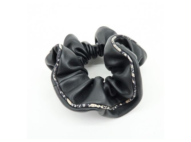 Hermès HERMES Accessorio per capelli elastico in pelle di agnello Milo Nero Bianco - vista 3