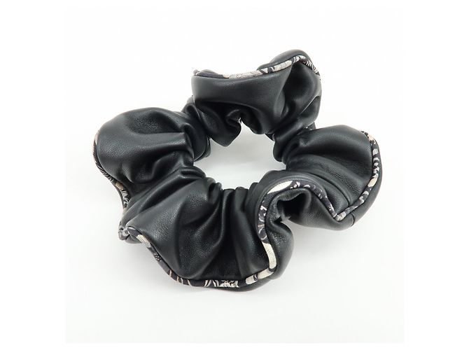 Hermès HERMES Accessorio per capelli elastico in pelle di agnello Milo Nero Bianco - vista 4