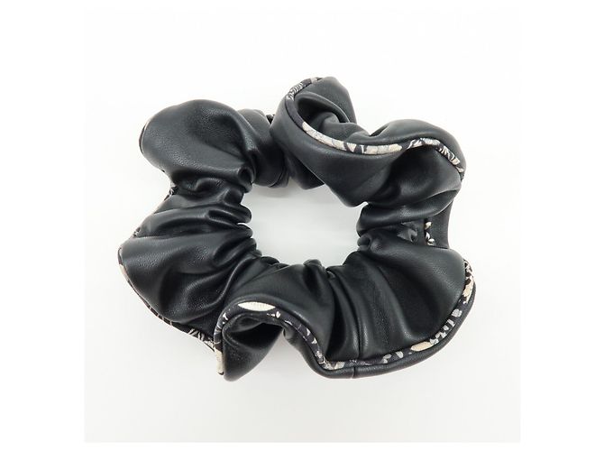Hermès HERMES Accessorio per capelli elastico in pelle di agnello Milo Nero Bianco - vista 5