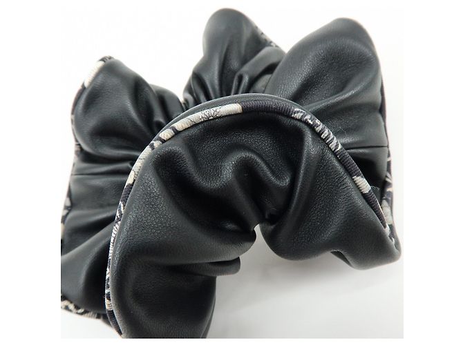 Hermès HERMES Accessorio per capelli elastico in pelle di agnello Milo Nero Bianco - vista 8