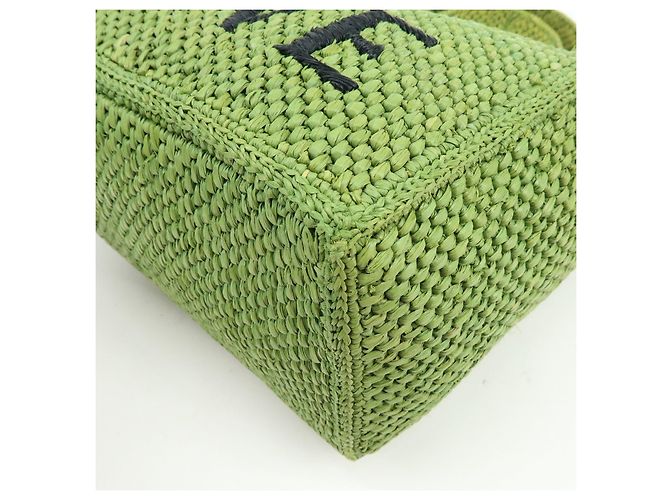 LOEWE Font Tote Raffia Leather 2Way Bag Borsa Tote Borsa a Tracolla Verde - vista 12