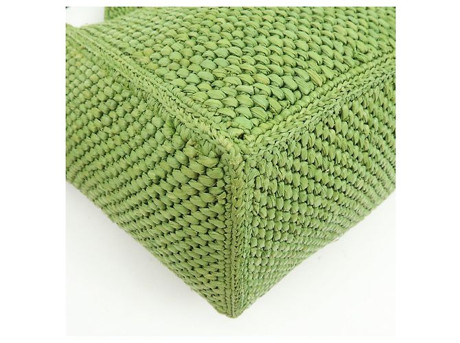LOEWE Font Tote Raffia Leather 2Way Bag Borsa Tote Borsa a Tracolla Verde - vista 13