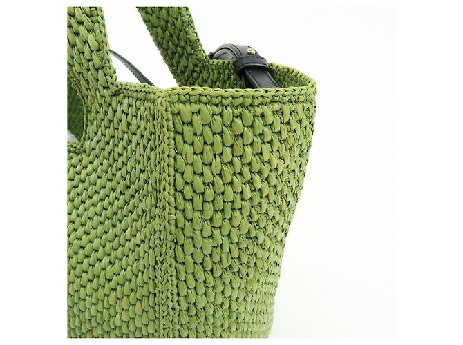 LOEWE Font Tote Raffia Leather 2Way Bag Borsa Tote Borsa a Tracolla Verde - vista 15