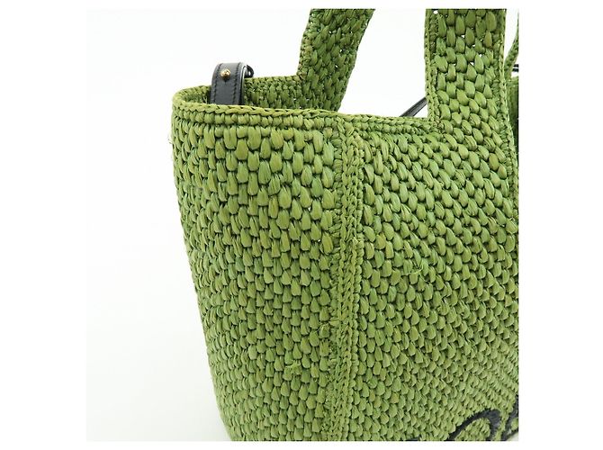LOEWE Font Tote Raffia Leather 2Way Bag Borsa Tote Borsa a Tracolla Verde - vista 16