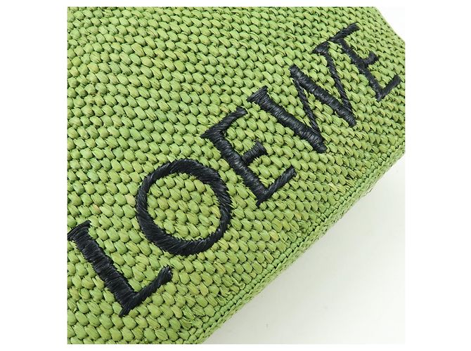 LOEWE Font Tote Raffia Leather 2Way Bag Borsa Tote Borsa a Tracolla Verde - vista 17