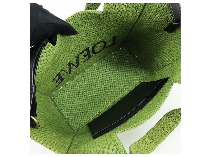 LOEWE Font Tote Raffia Leather 2Way Bag Borsa Tote Borsa a Tracolla Verde - vista 18