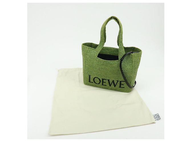 LOEWE Font Tote Raffia Leather 2Way Bag Borsa Tote Borsa a Tracolla Verde - vista 21