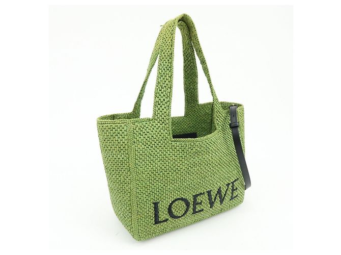 LOEWE Font Tote Raffia Leather 2Way Bag Borsa Tote Borsa a Tracolla Verde - vista 4