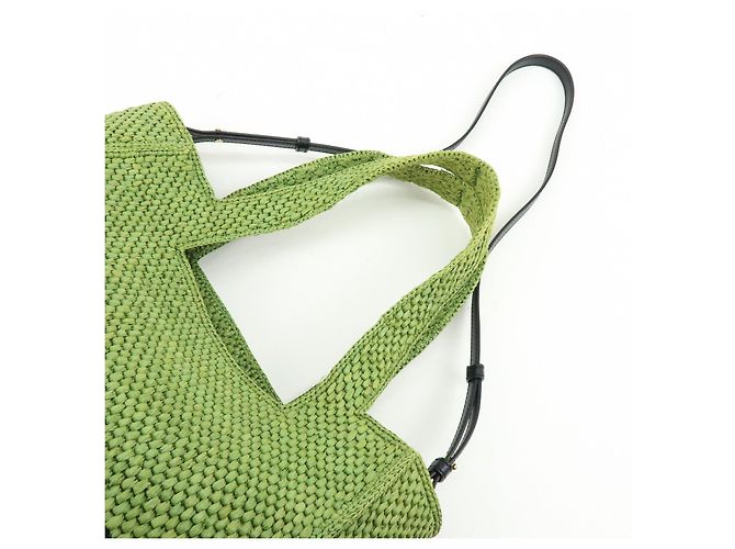 LOEWE Font Tote Raffia Leather 2Way Bag Borsa Tote Borsa a Tracolla Verde - vista 6