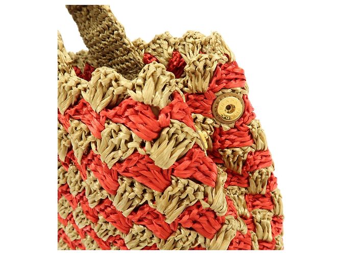 PRADA Borsa Tote in Raffia Logo Triangle Canapa Borsa a Mano Natural Red BN2303 - vista 8