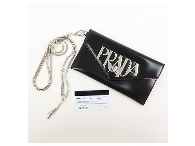 Cartera Larga Clutch con Cadena de Piel Spazzolato PRADA Negra 1MF175 - vista 21