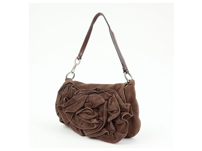 Autre Marque SAINT LAURENT PARIS YSL Borsa a tracolla Naja Flower in camoscio Marrone - vista 3
