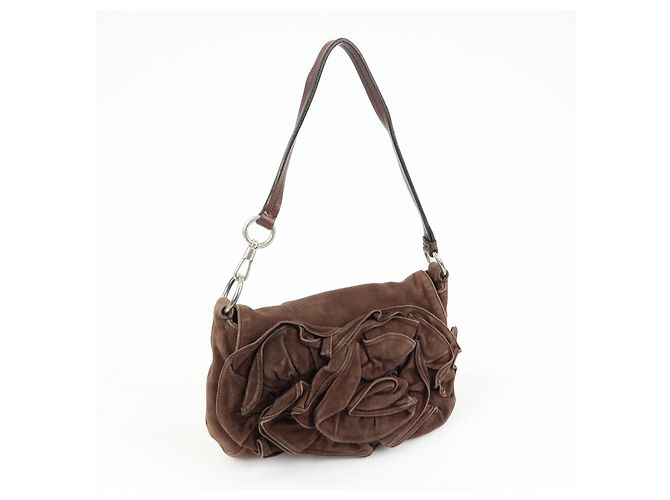 Autre Marque SAINT LAURENT PARIS YSL Borsa a tracolla Naja Flower in camoscio Marrone - vista 4