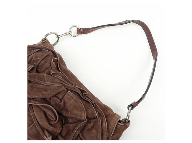 Autre Marque SAINT LAURENT PARIS YSL Borsa a tracolla Naja Flower in camoscio Marrone - vista 6