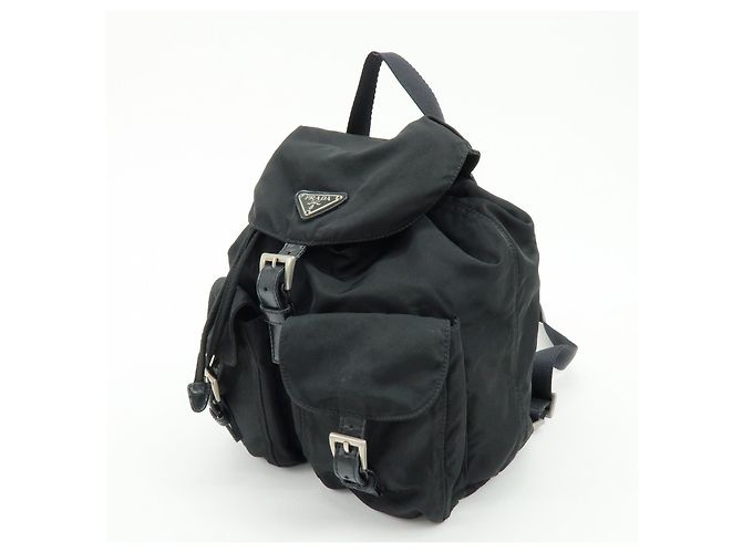 Zaino PRADA in nylon e pelle con logo Triangle Nero - vista 3