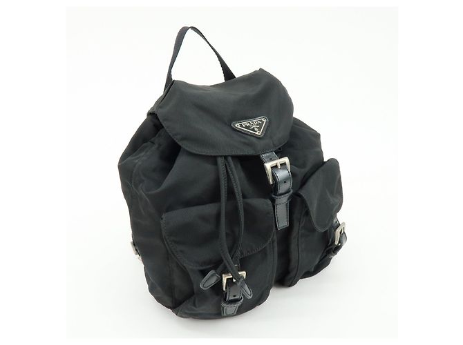Zaino PRADA in nylon e pelle con logo Triangle Nero - vista 4