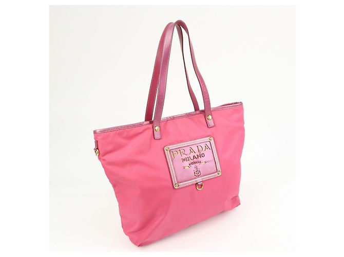 Borsa Tote e Borsa a Tracolla PRADA in Nylon e Pelle Saffiano con Logo Rosa - vista 4