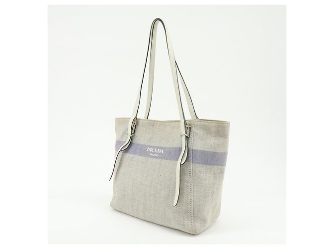 Borsa Tote PRADA Mistolino City Canvas Leather Gray Blue 1BG303 - vista 3