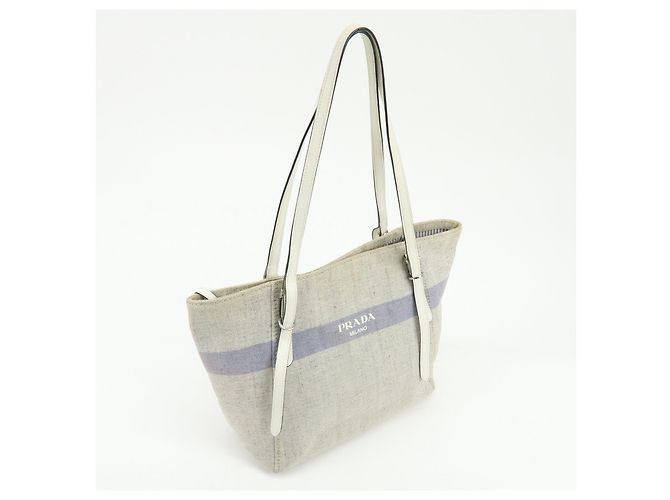 Borsa Tote PRADA Mistolino City Canvas Leather Gray Blue 1BG303 - vista 4
