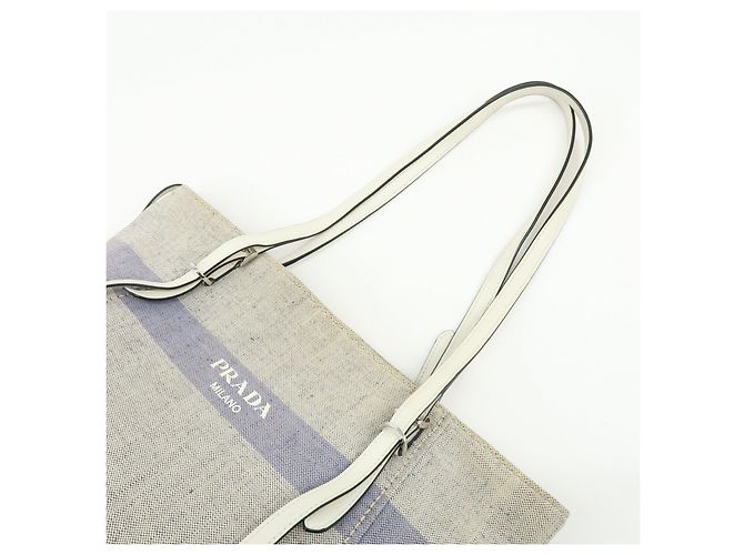 Borsa Tote PRADA Mistolino City Canvas Leather Gray Blue 1BG303 - vista 7