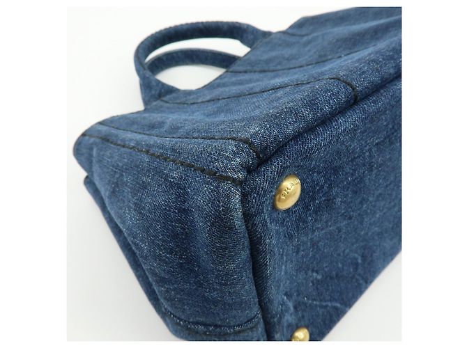 PRADA Canapa Mini Triangle Logo Denim 2Way Bag Hand Bag Blue 1BG439 - vista 11