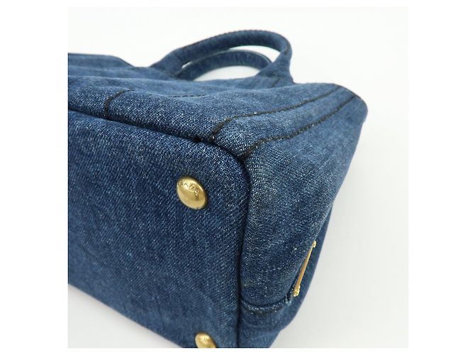 PRADA Canapa Mini Triangle Logo Denim 2Way Bag Hand Bag Blue 1BG439 - vista 12