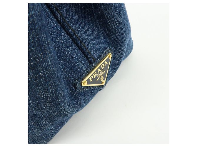PRADA Canapa Mini Triangle Logo Denim 2Way Bag Hand Bag Blue 1BG439 - vista 13