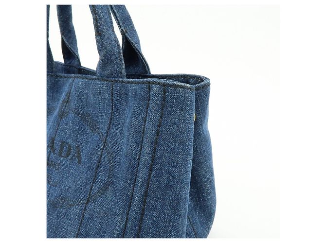 PRADA Canapa Mini Triangle Logo Denim 2Way Bag Hand Bag Blue 1BG439 - vista 14