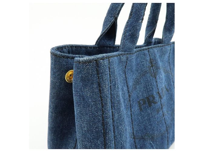 PRADA Canapa Mini Triangle Logo Denim 2Way Bag Hand Bag Blue 1BG439 - vista 16