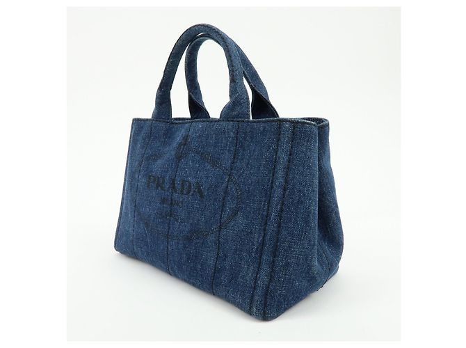 PRADA Canapa Mini Triangle Logo Denim 2Way Bag Hand Bag Blue 1BG439 - vista 3