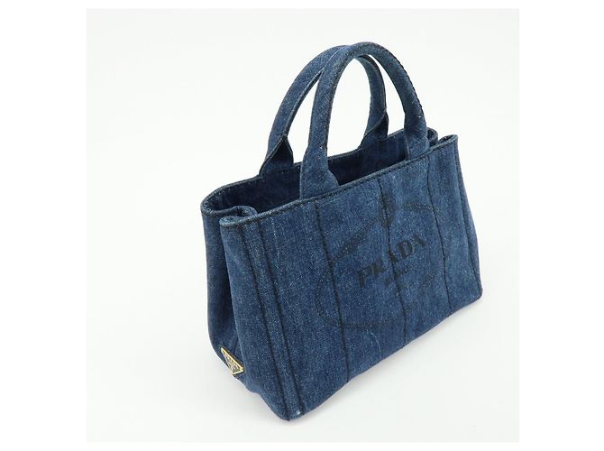 PRADA Canapa Mini Triangle Logo Denim 2Way Bag Hand Bag Blue 1BG439 - vista 4