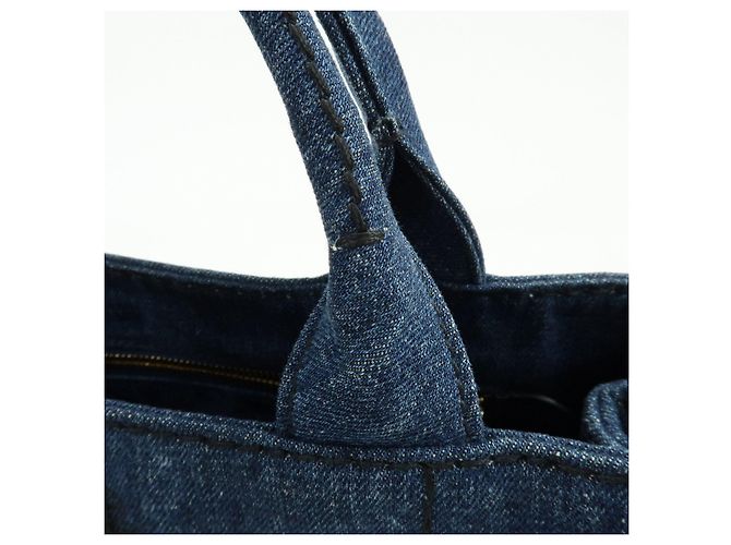 PRADA Canapa Mini Triangle Logo Denim 2Way Bag Hand Bag Blue 1BG439 - vista 8